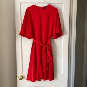 Who What Wear red dress with tie sash & ruffle hem
